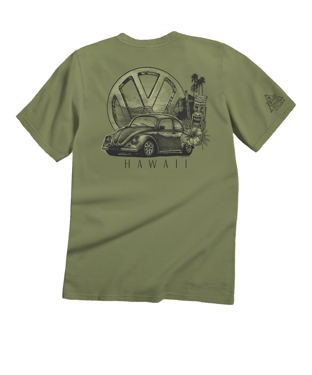 Green t-shirt with Volkswagen graphic and 'Hawaii' text on a white background View 1