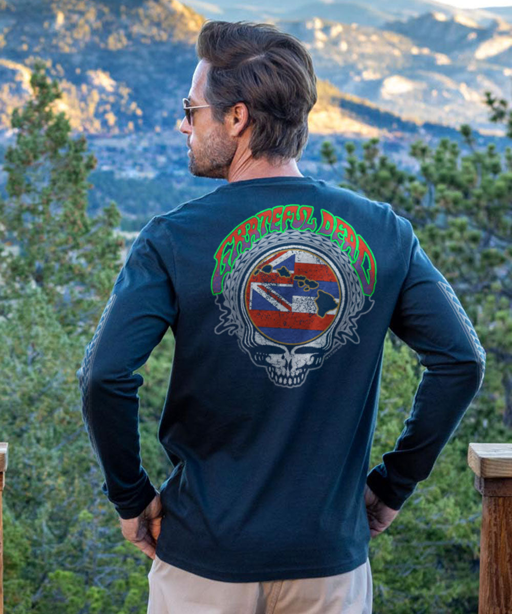 Grateful Dead Hawaiian Flag - Navy Long Sleeve Crewneck T-Shirt
