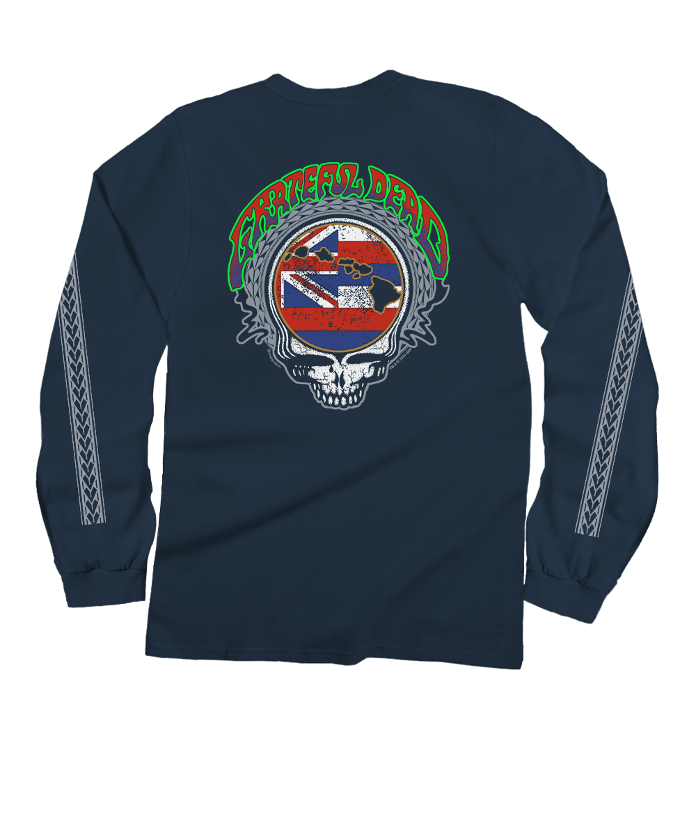 Grateful Dead Hawaiian Flag - Navy Long Sleeve Crewneck T-Shirt
