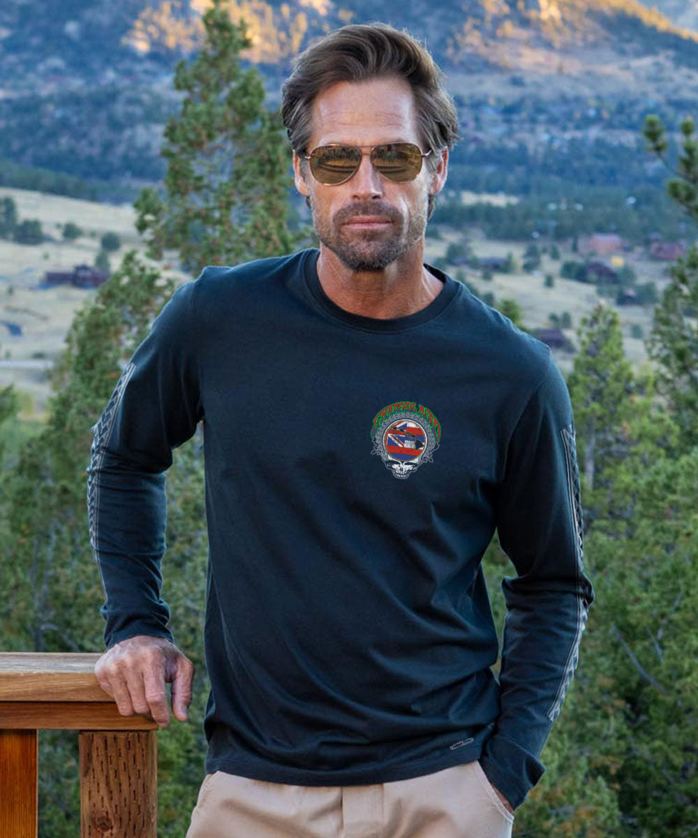 Grateful Dead Hawaiian Flag - Navy Long Sleeve Crewneck T-Shirt