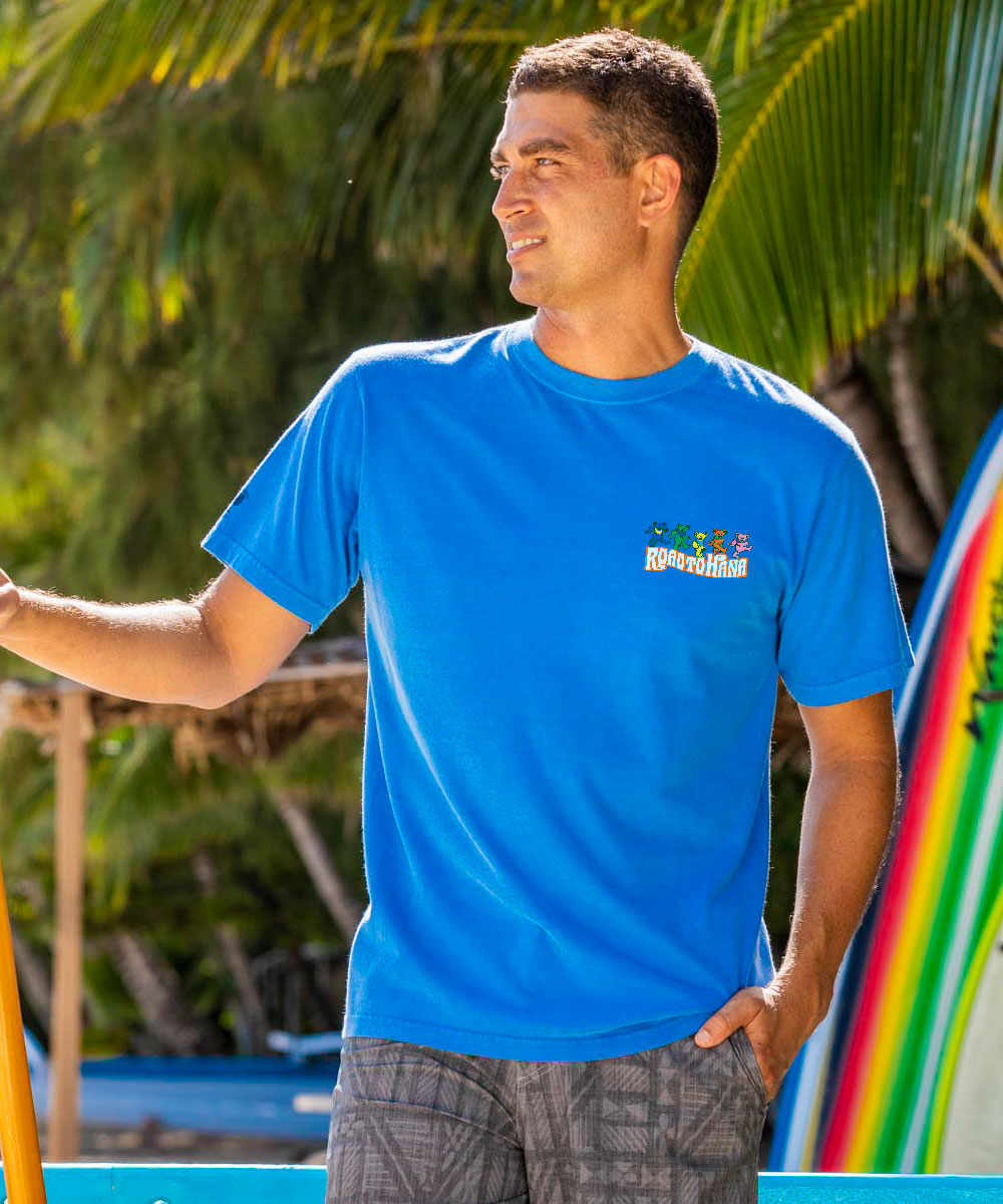 Grateful Dead Bears On The Road - Blue Hawaii Dyed Short Sleeve Crewneck T-Shirt