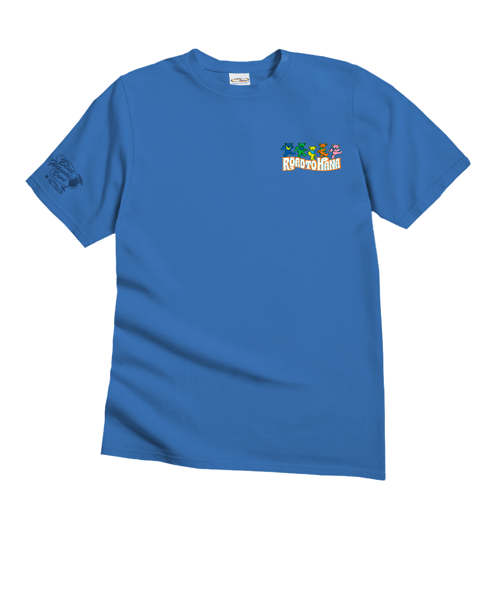 Grateful Dead Bears On The Road - Blue Hawaii Dyed Short Sleeve Crewneck T-Shirt