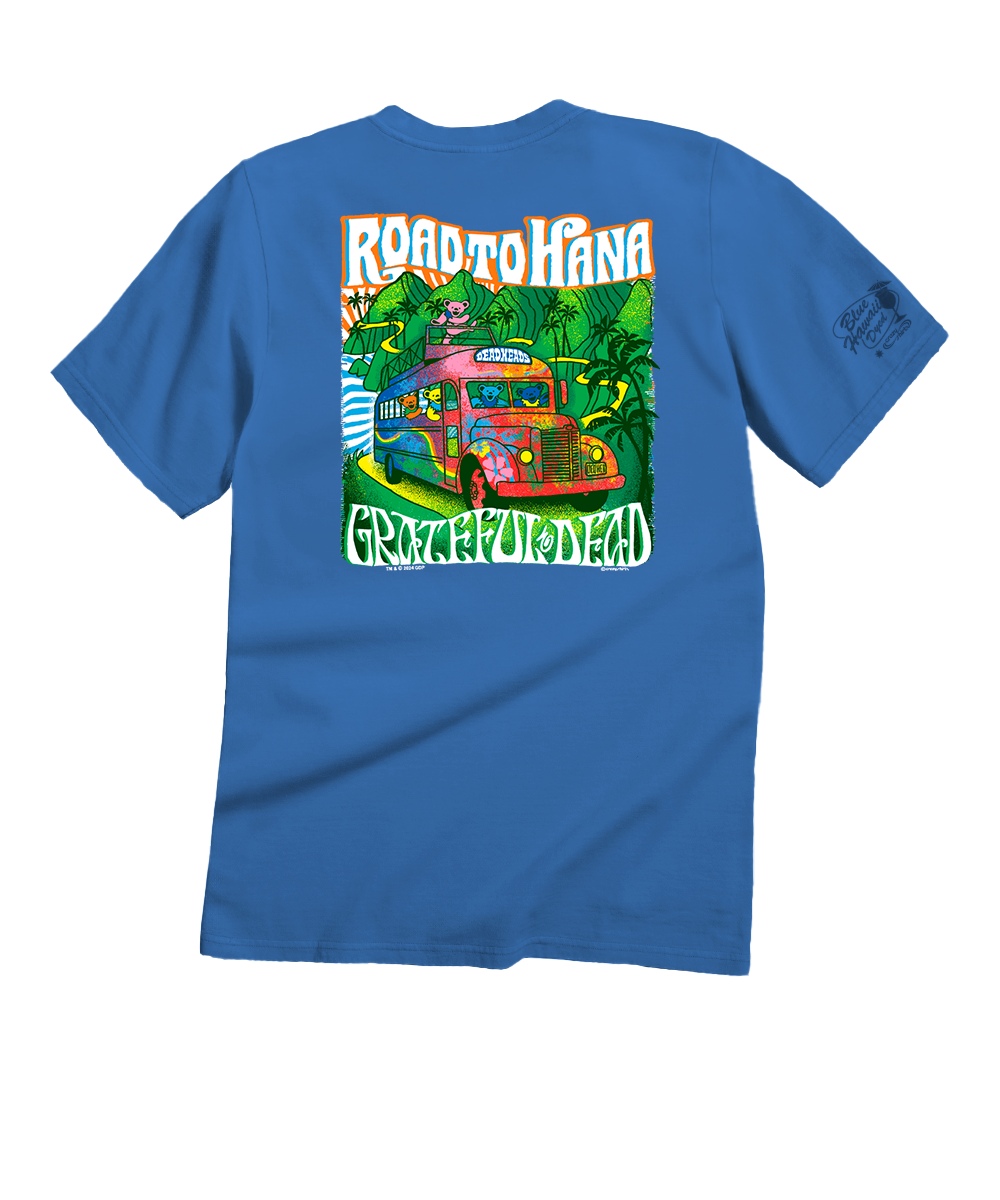 Grateful Dead Bears On The Road - Blue Hawaii Dyed Short Sleeve Crewne