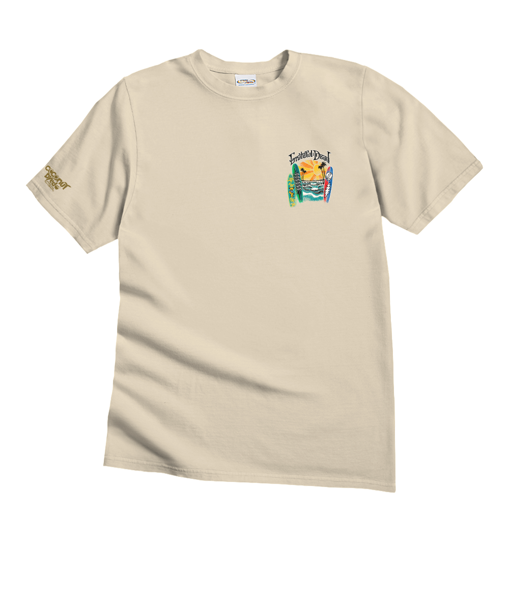 Beige t-shirt with a graphic on a white background View 4