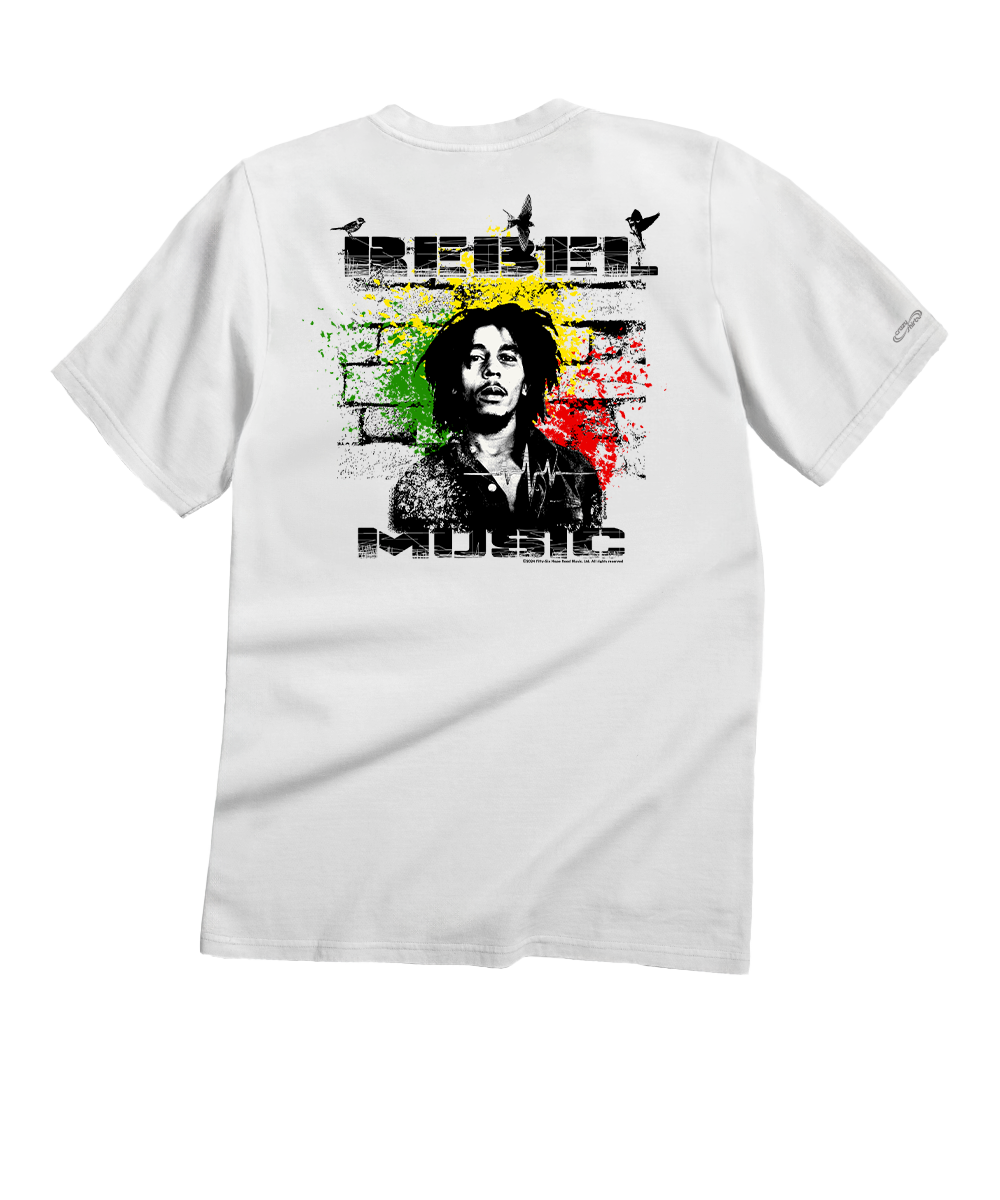 Bob Marley Rebel Music - White Short Sleeve Crewneck T-Shirt