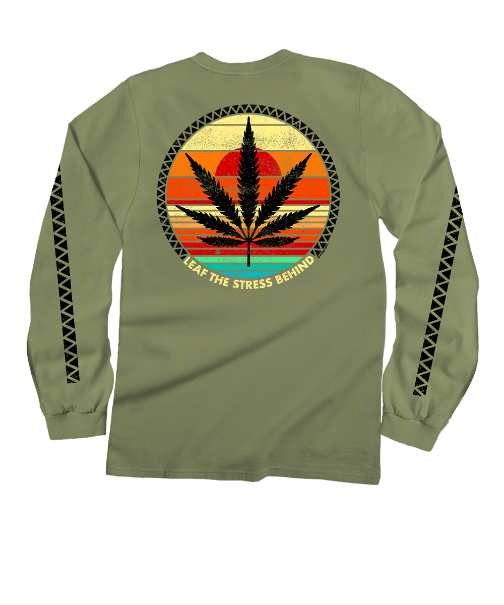 Leaf The Stress Behind - Hemp Dyed Long Sleeve Crewneck T-Shirt