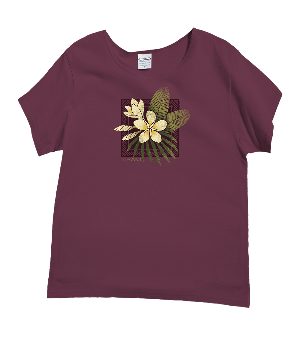 Plumeria Center T-Shirt | Women's Wine Dyed Scoop Neck
