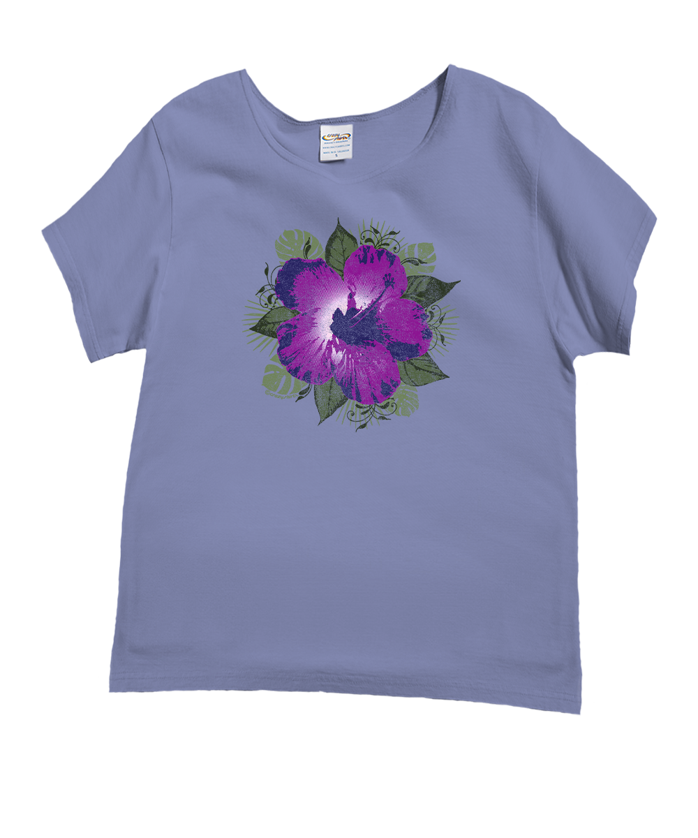 Solo Hibiscus T-Shirt | Women's Lavender Dyed Scoop Neck Solo Hibiscus T-Shirt | Women's Lavender Dyed Scoop Neck