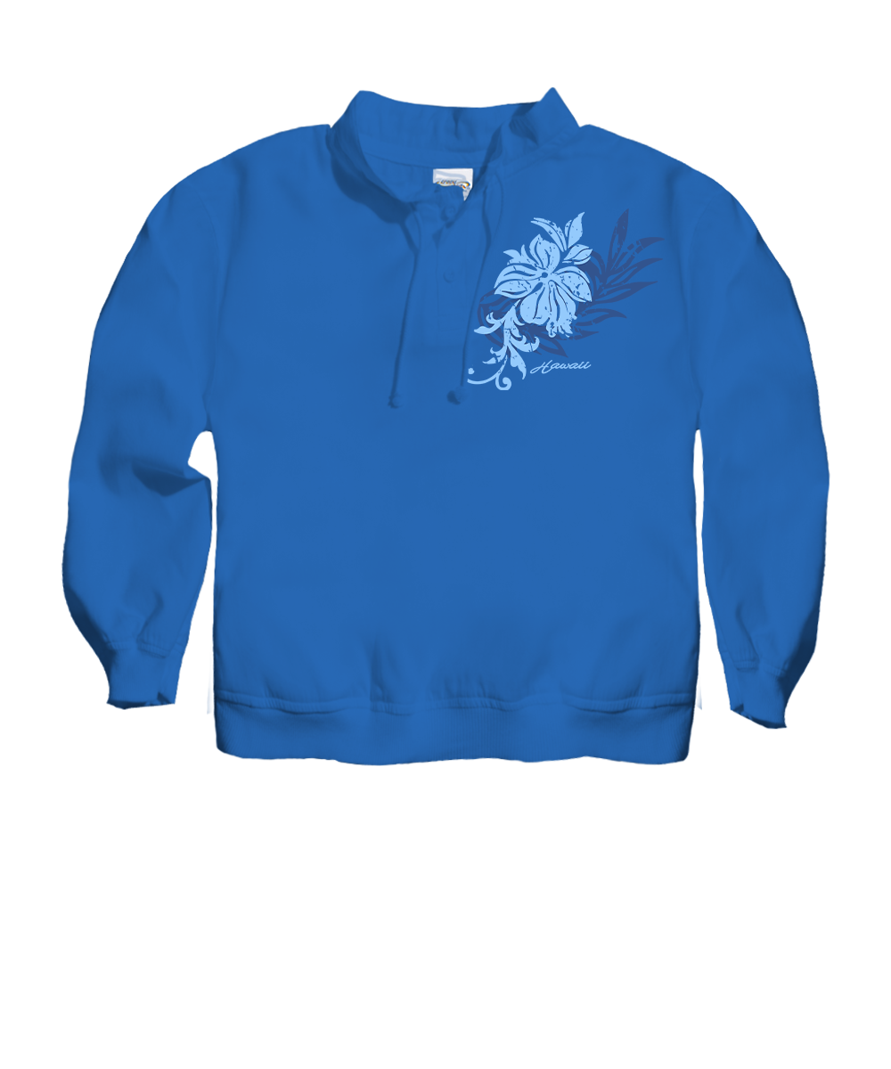 Blue sweatshirt with floral design on a white background View 1