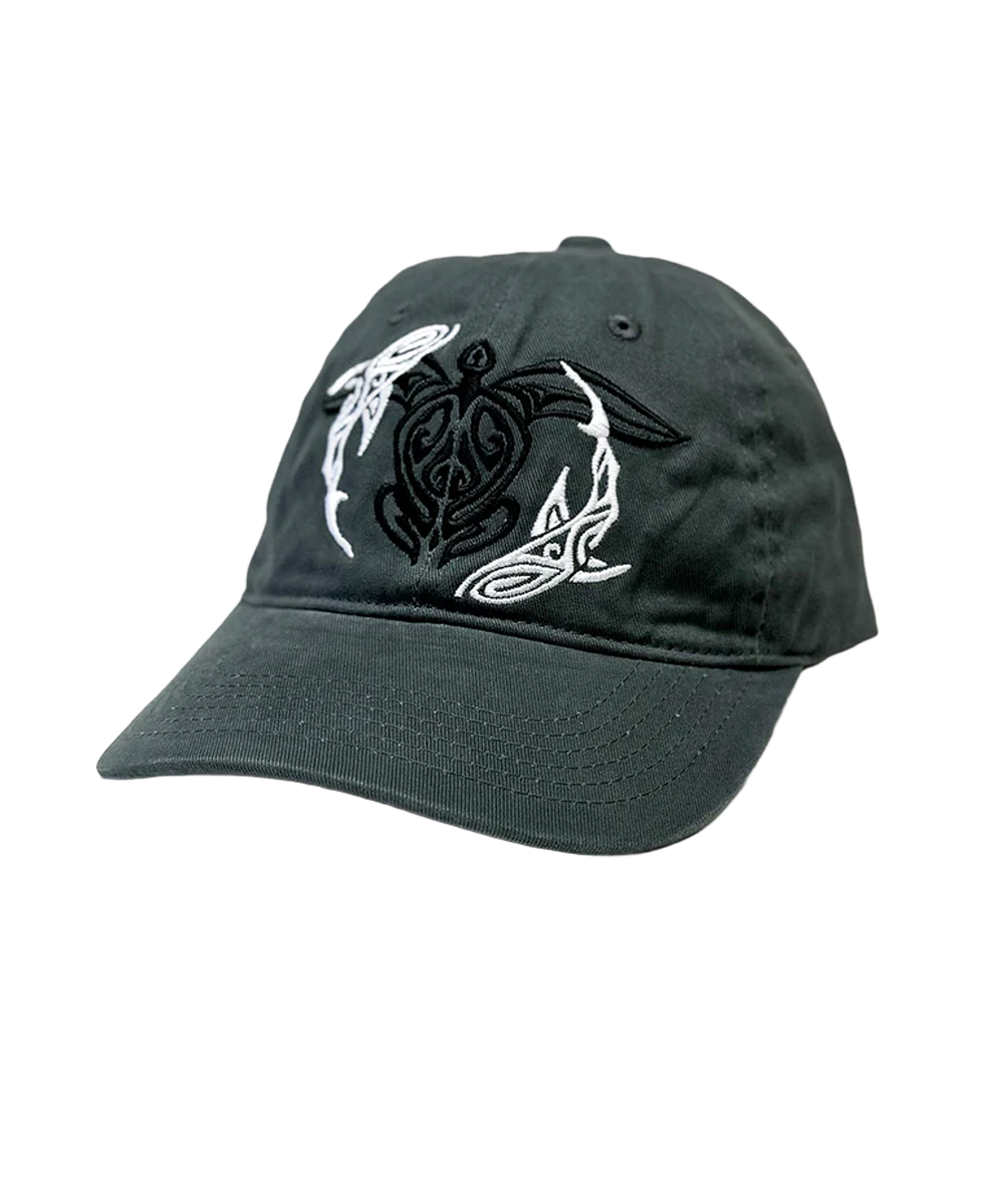 Black cap with a white and black design on a white background View 1