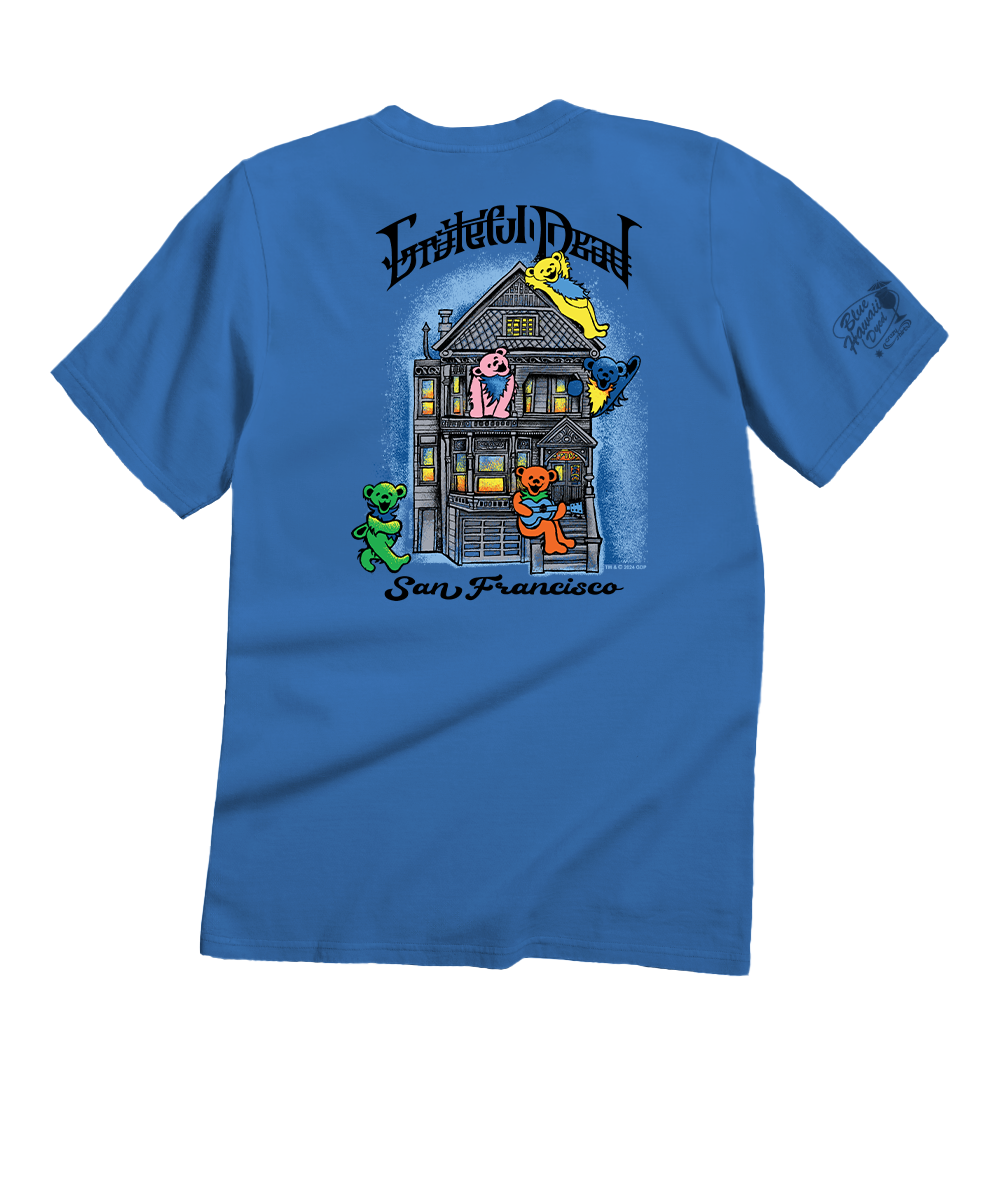 Grateful Dead Bear House T-Shirt | Men's Blue Hawaii Dyed Crew