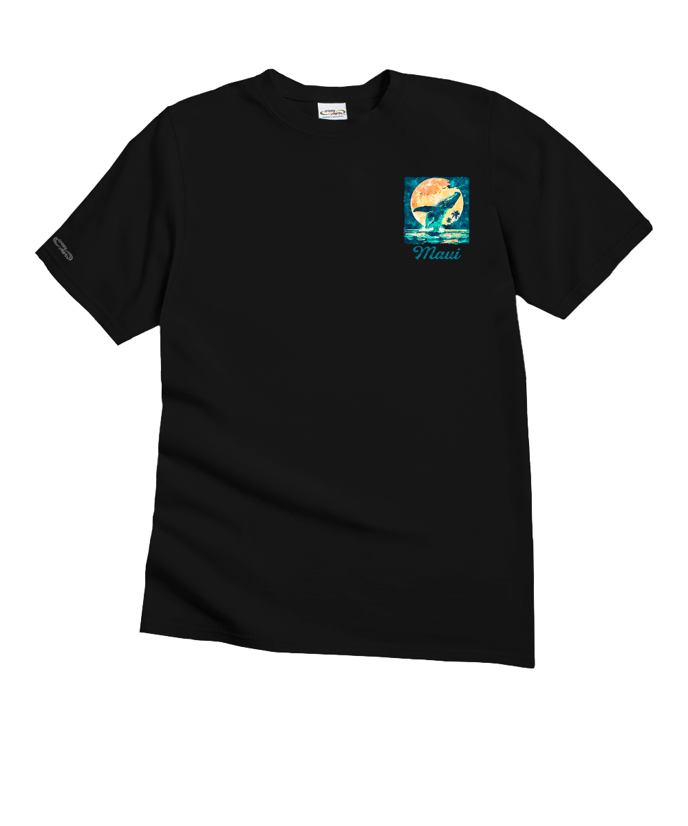 Black t-shirt with a small graphic on a white background View 4