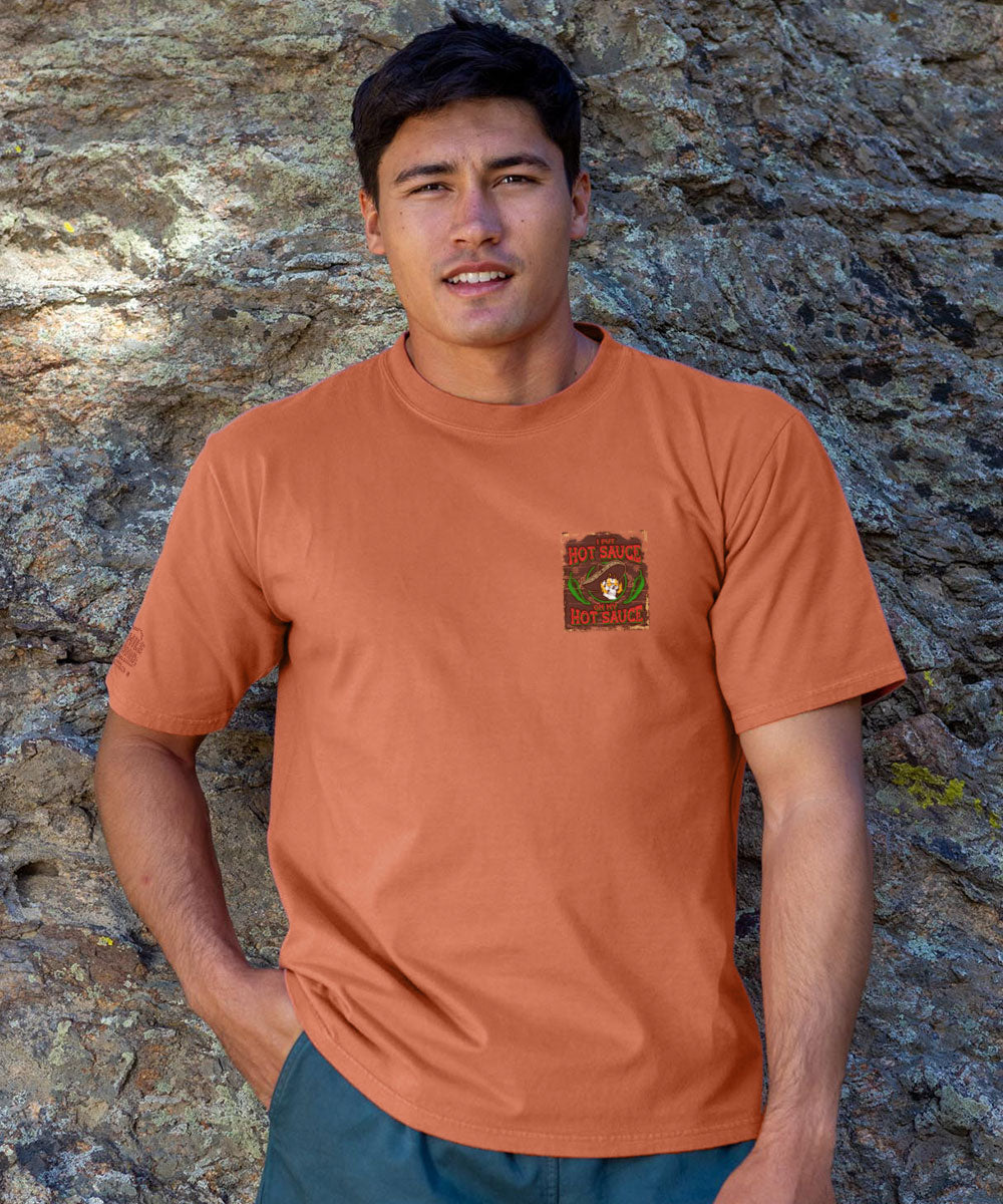 Man wearing a shirt that says Hot Sauce on it View 3