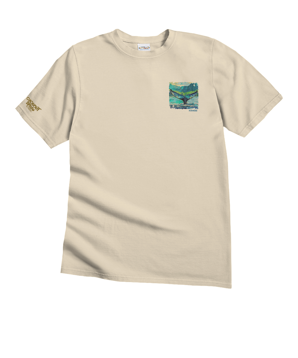 Beige t-shirt with a small graphic on the chest on a white background View 4