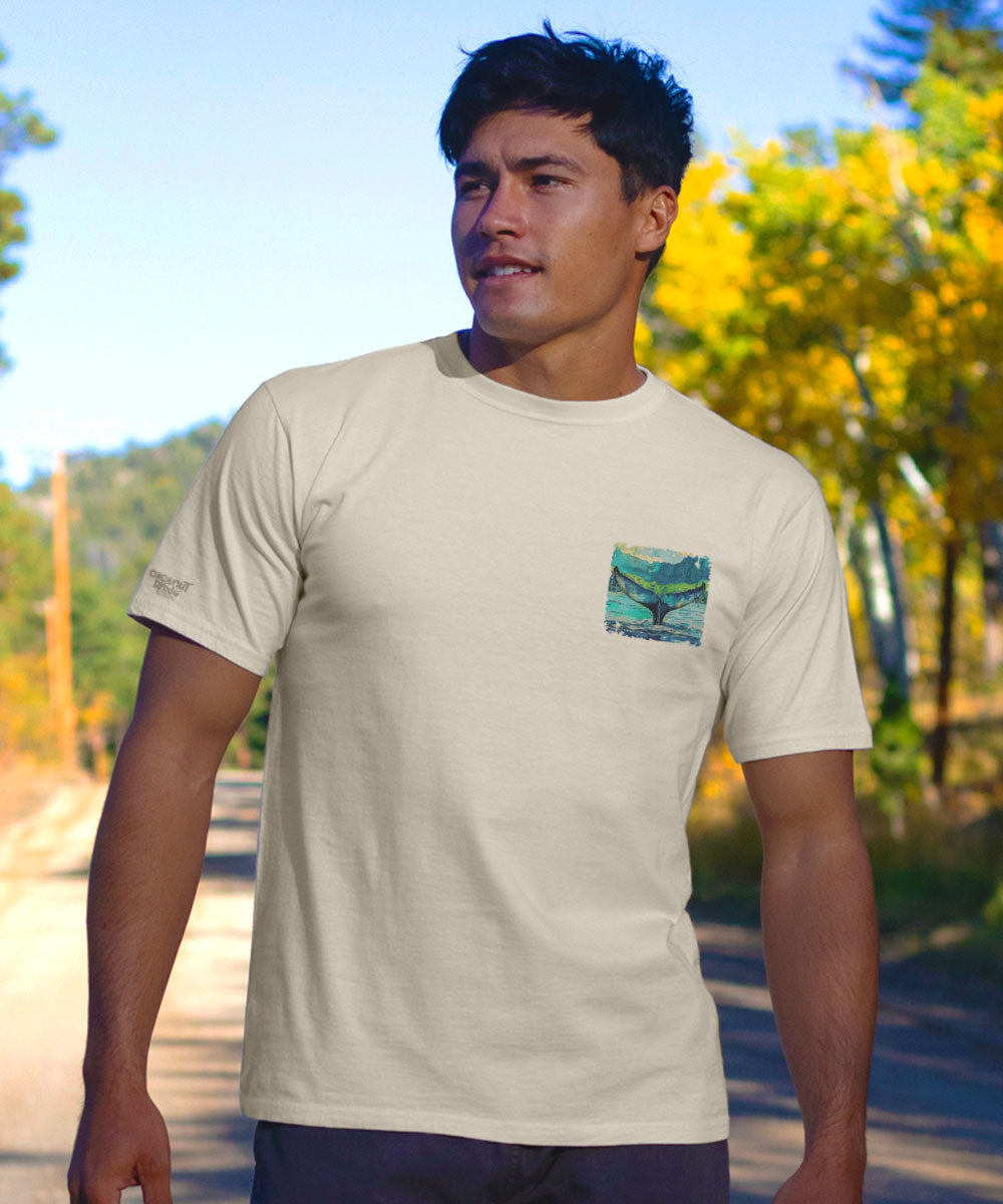 Man wearing white t shirt with graphic on front View 3