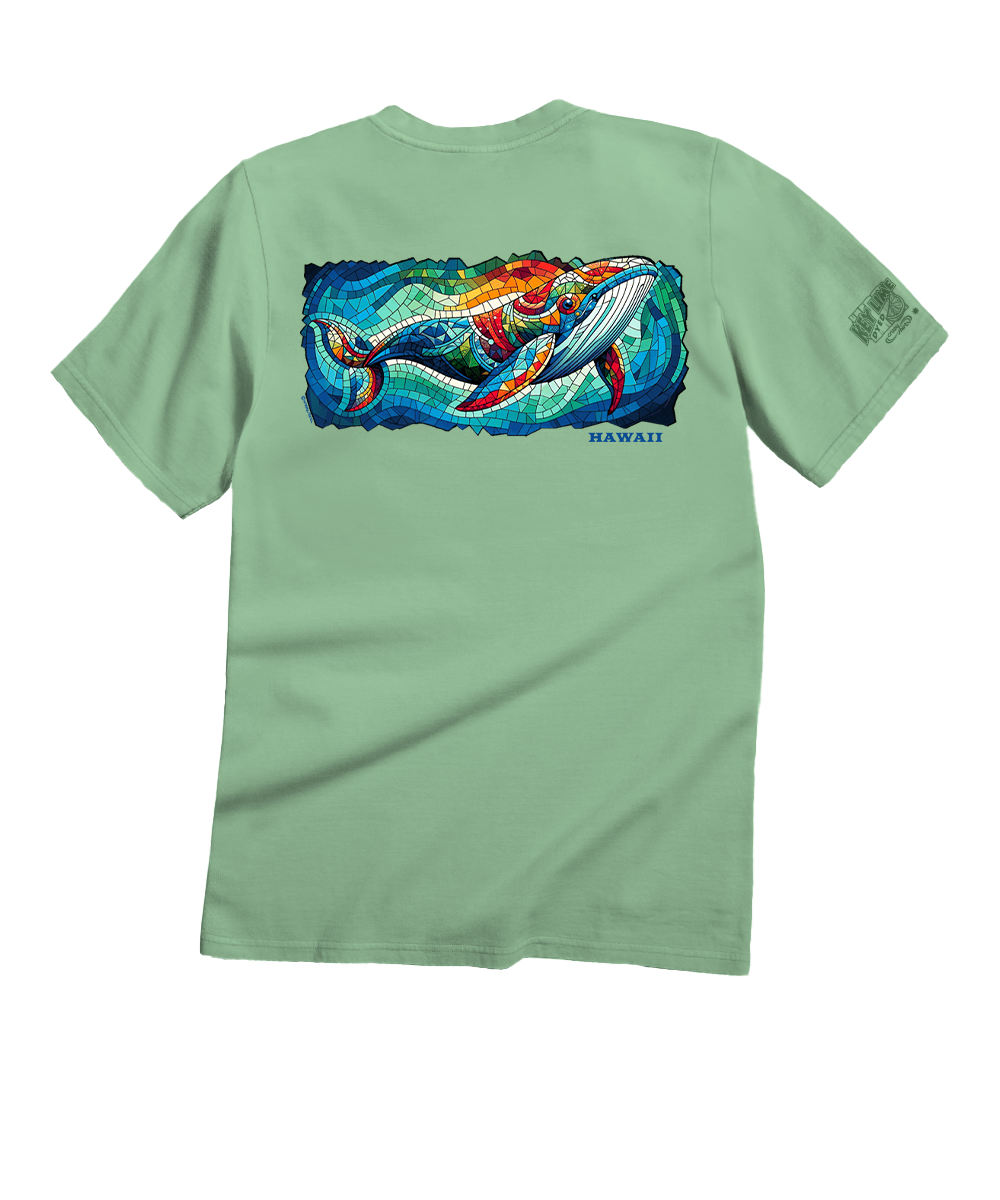 Mosaic Glass Whale - Key Lime Dyed Short Sleeve Crewneck T-Shirt