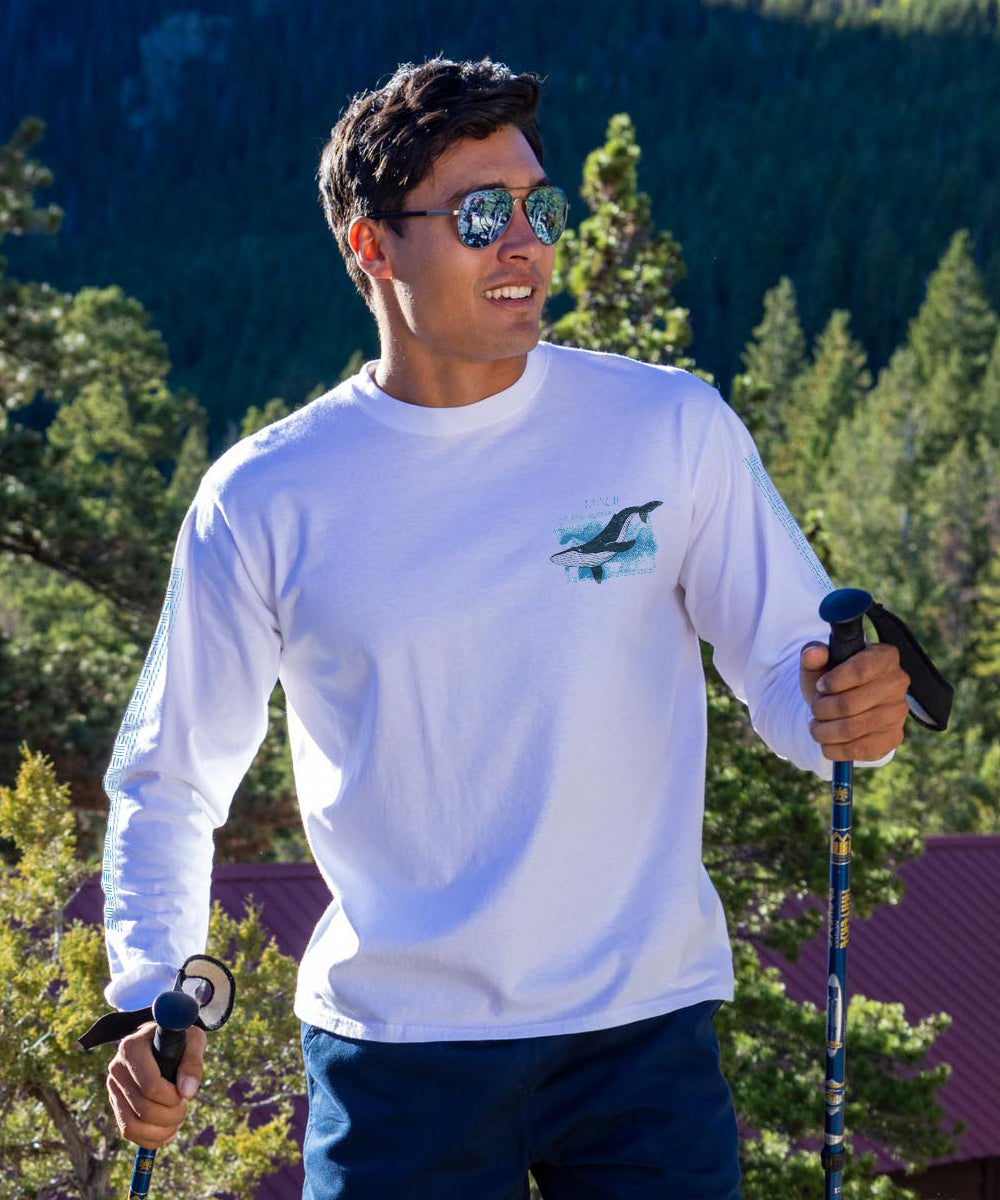 Man wearing a long sleeve shirt hiking View 3