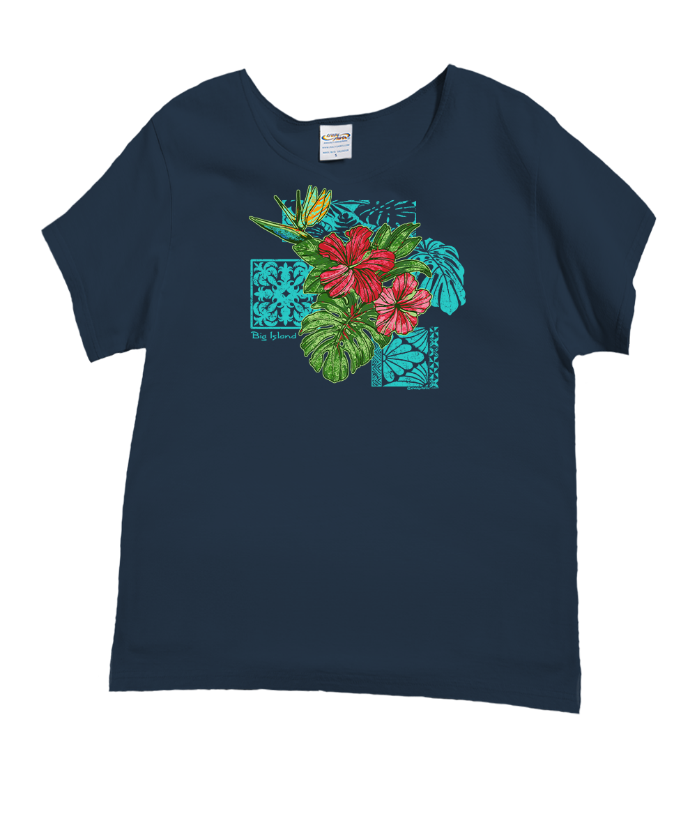 Pua Nani Montage - Navy Short Sleeve Scoop Neck T-Shirt