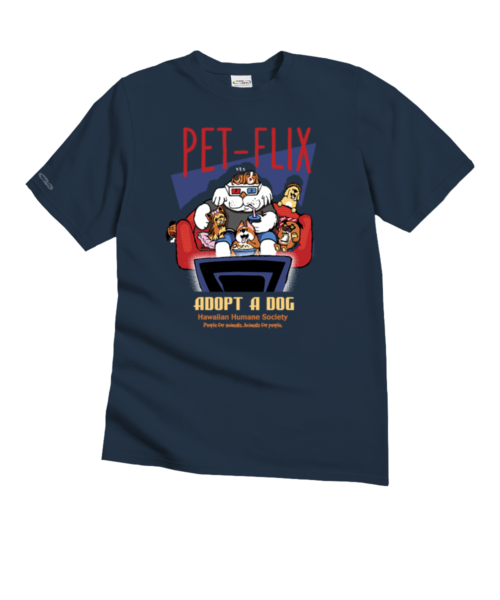 Hawaiian Humane Society Petflix - Navy Short Sleeve Crewneck T-Shirt