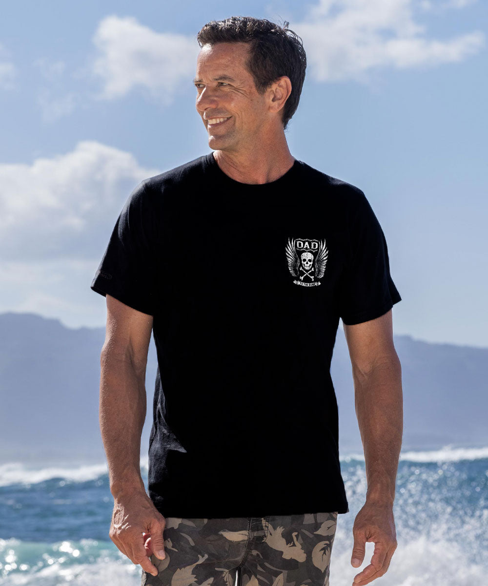 Black t shirt with white graphic on front View 3