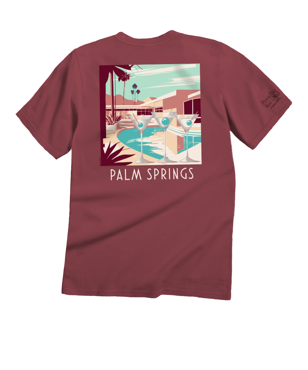 Martini Pool Party - Paradise Red Dyed Short Sleeve Crewneck T-Shirt