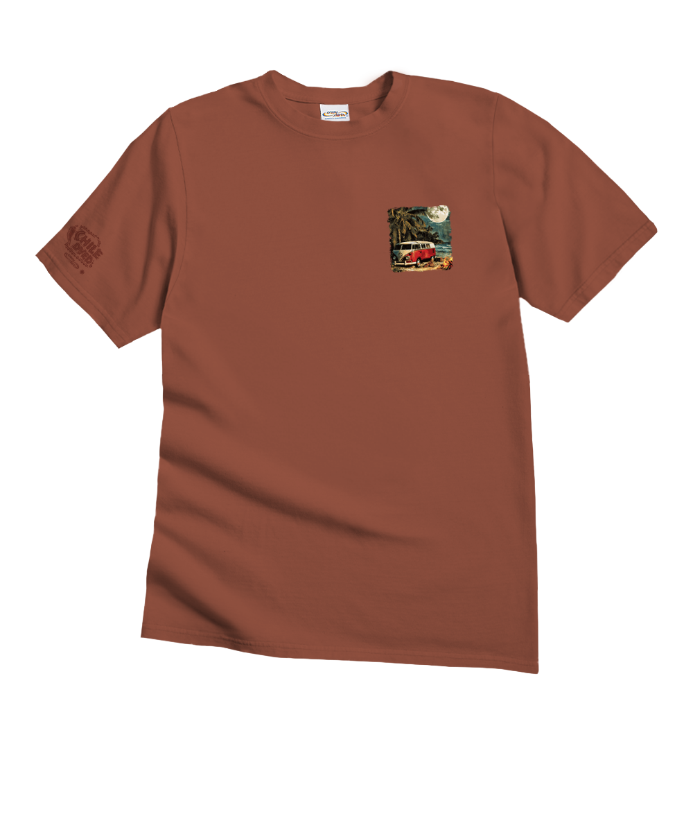 Brown t-shirt with a small graphic on a white background View 4