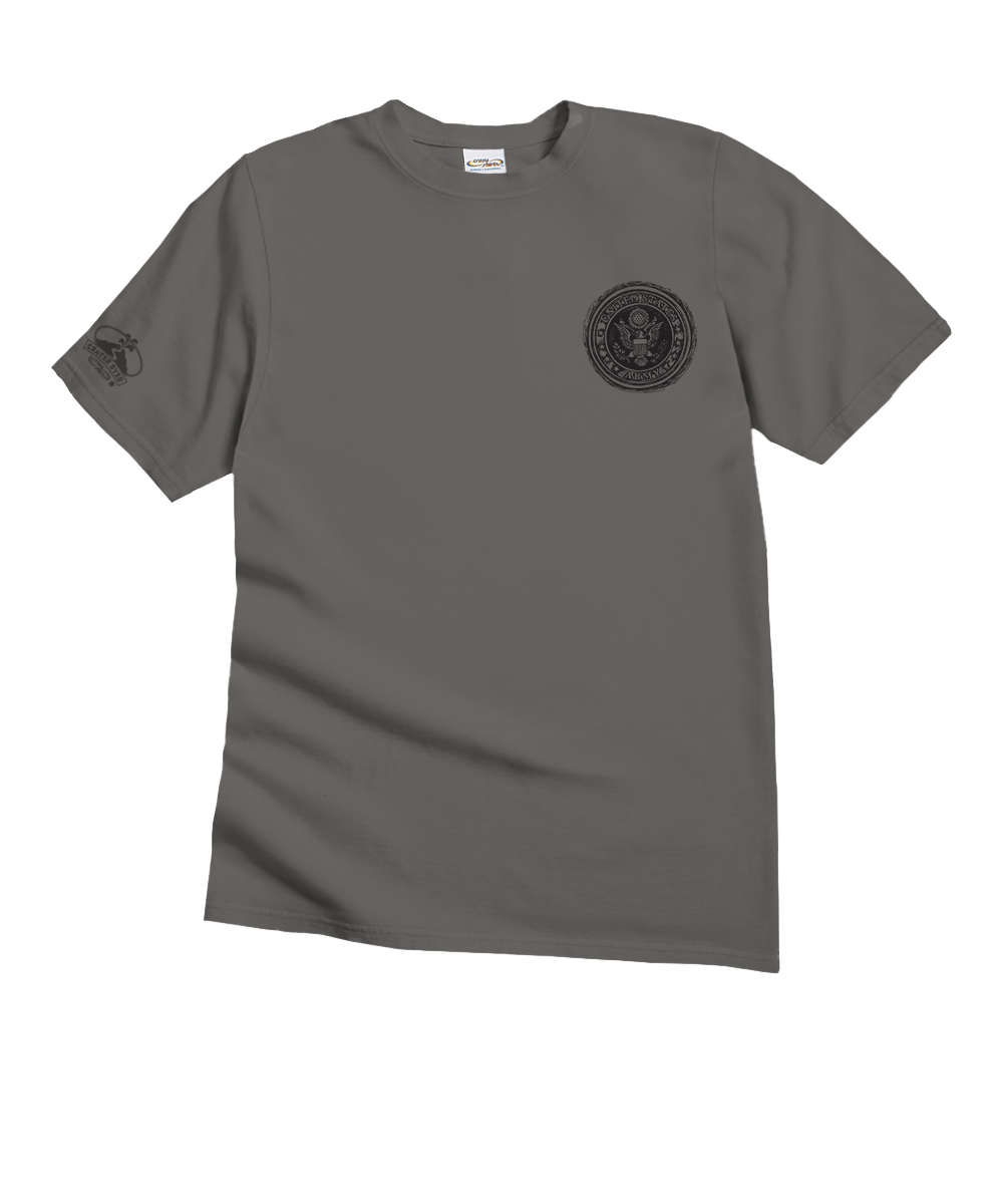 Gray t-shirt with a logo on a white background View 4