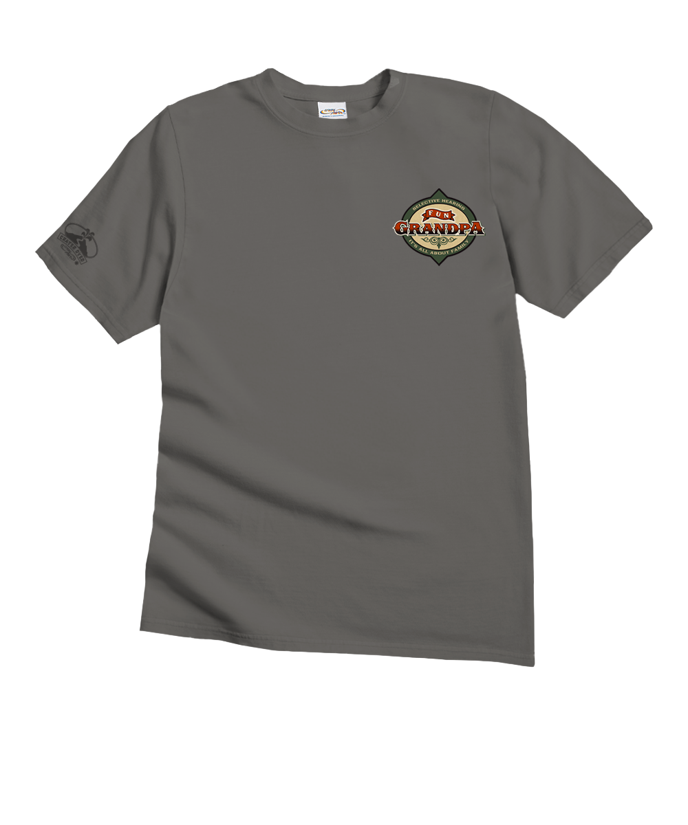 Gray t-shirt with a logo on a white background View 4