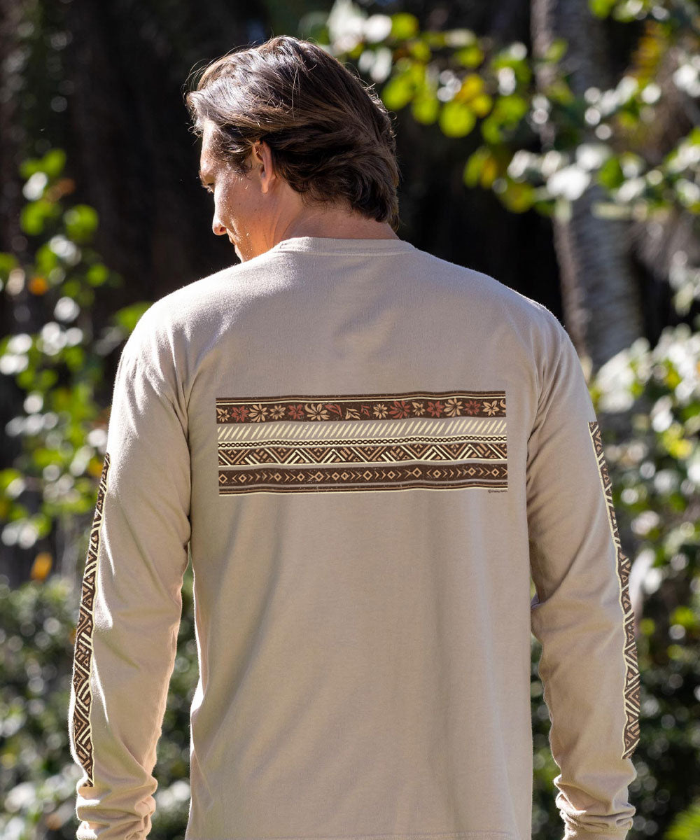 Linear Hawaiian Band - Kona Coffee Dyed Long Sleeve Crewneck T-Shirt