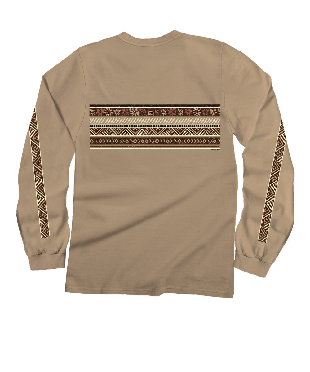 Linear Hawaiian Band - Kona Coffee Dyed Long Sleeve Crewneck T-Shirt