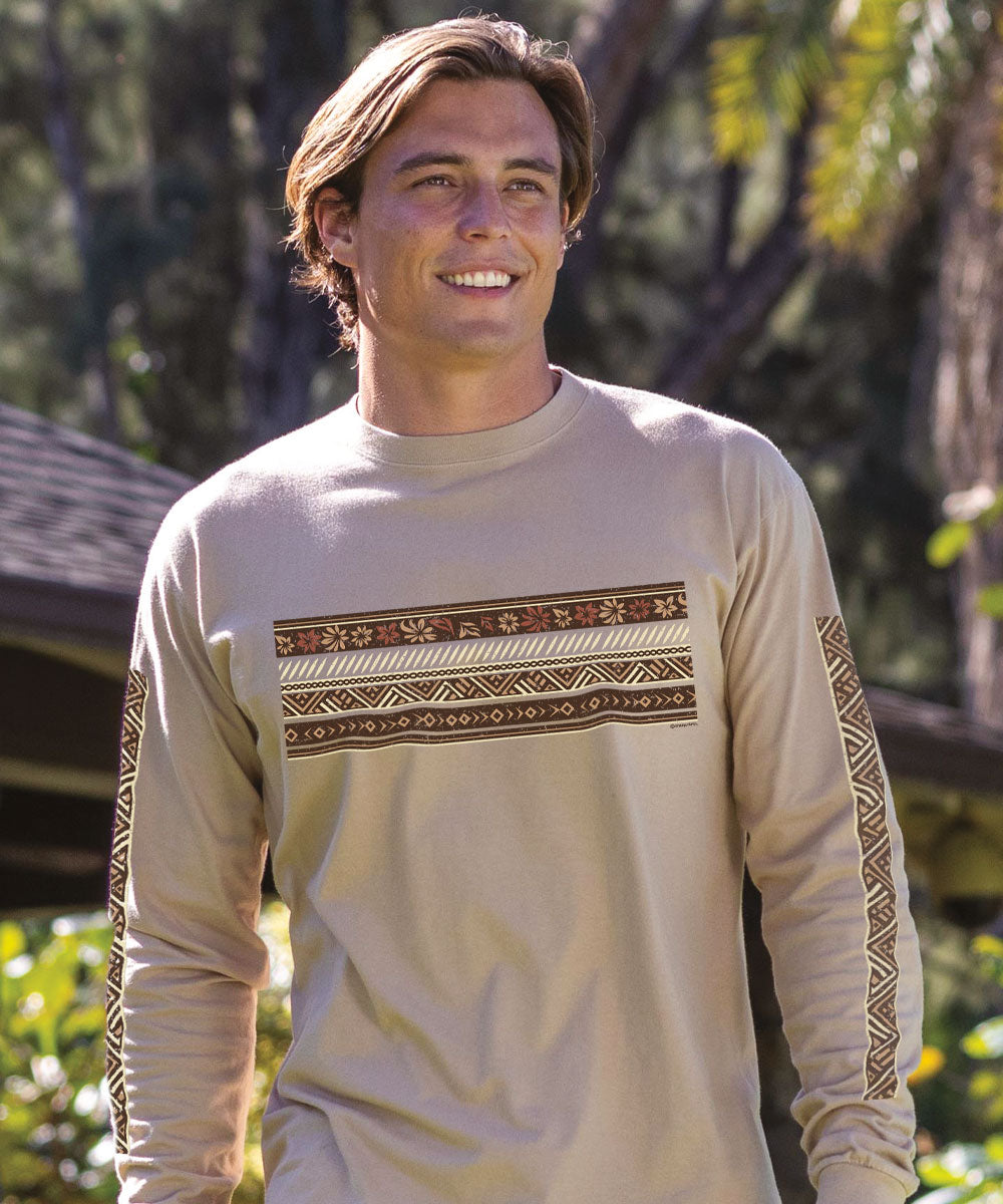 Linear Hawaiian Band - Kona Coffee Dyed Long Sleeve Crewneck T-Shirt