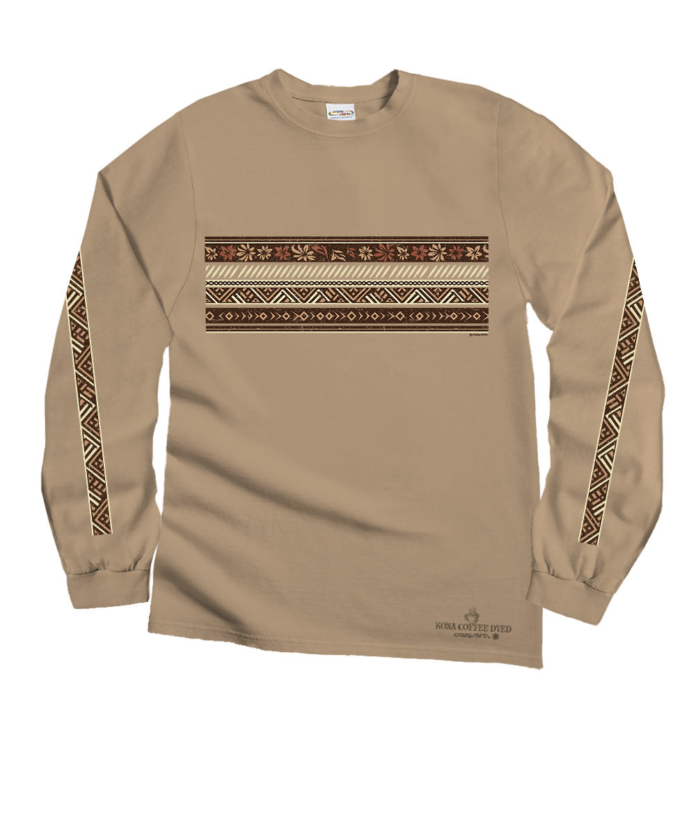 Linear Hawaiian Band - Kona Coffee Dyed Long Sleeve Crewneck T-Shirt