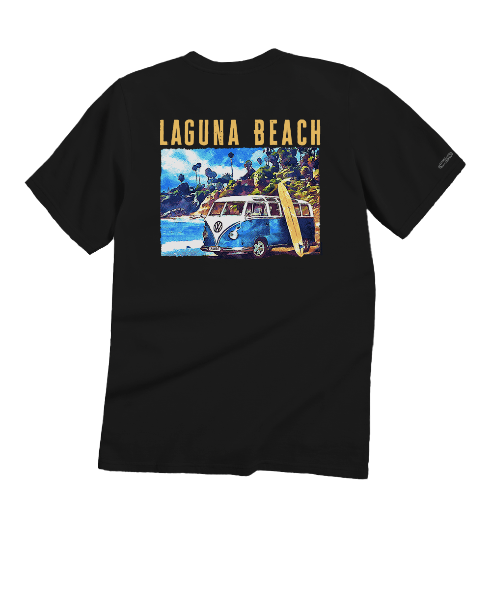 LAGUNA BEACH ブーツカット スカル ステッチ swag Volkswagen Laguna Beach Van - Black Short Sleeve Crewneck T-Shirt
