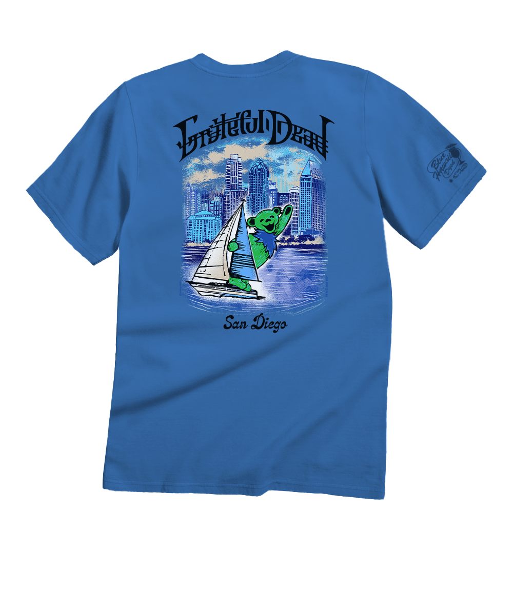 Grateful Dead San Diego Bay Bear - Blue Hawaii Dyed Short Sleeve Crewneck T-Shirt View 1