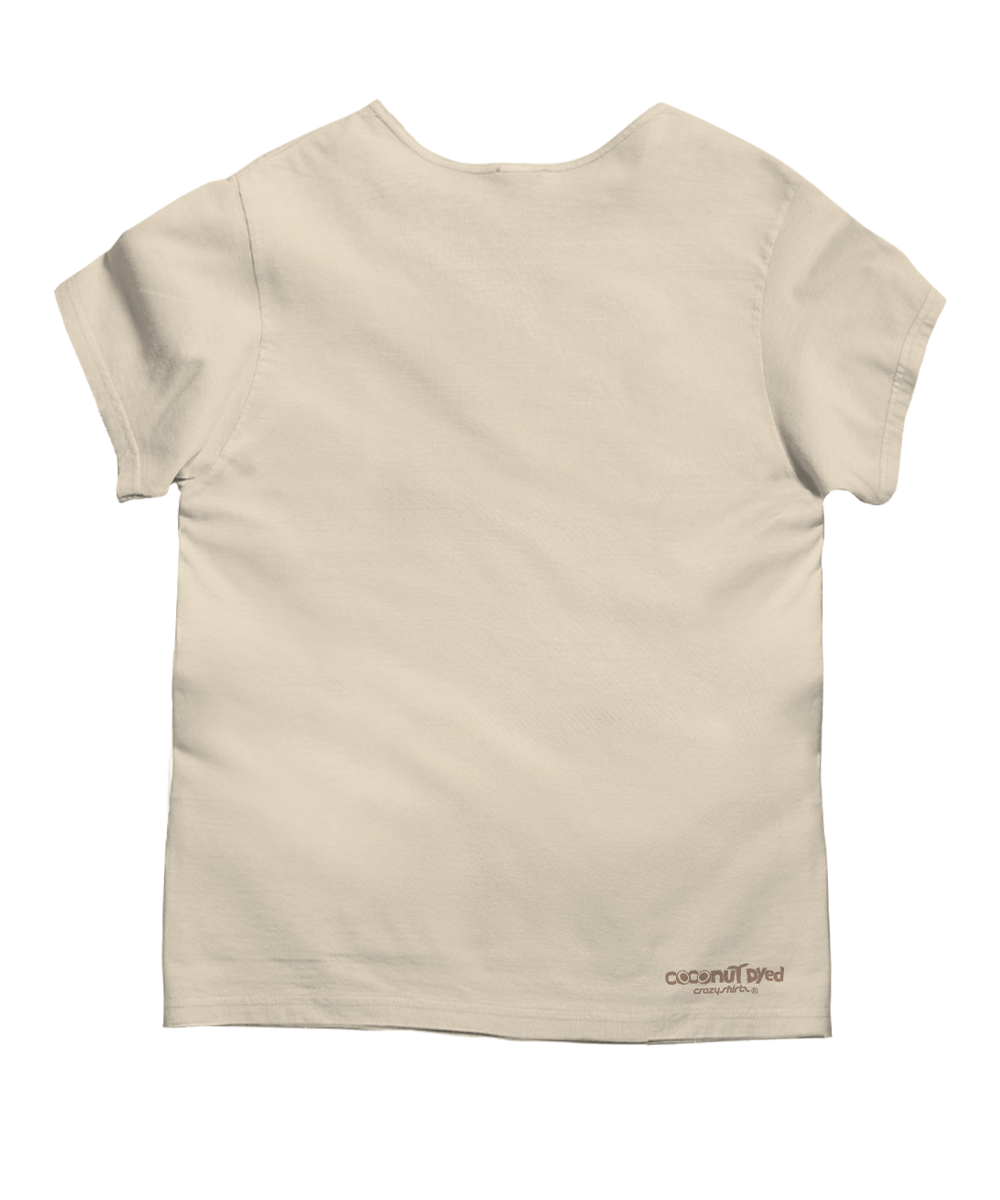 Beige t-shirt with a brand logo on the back against a white background View 4