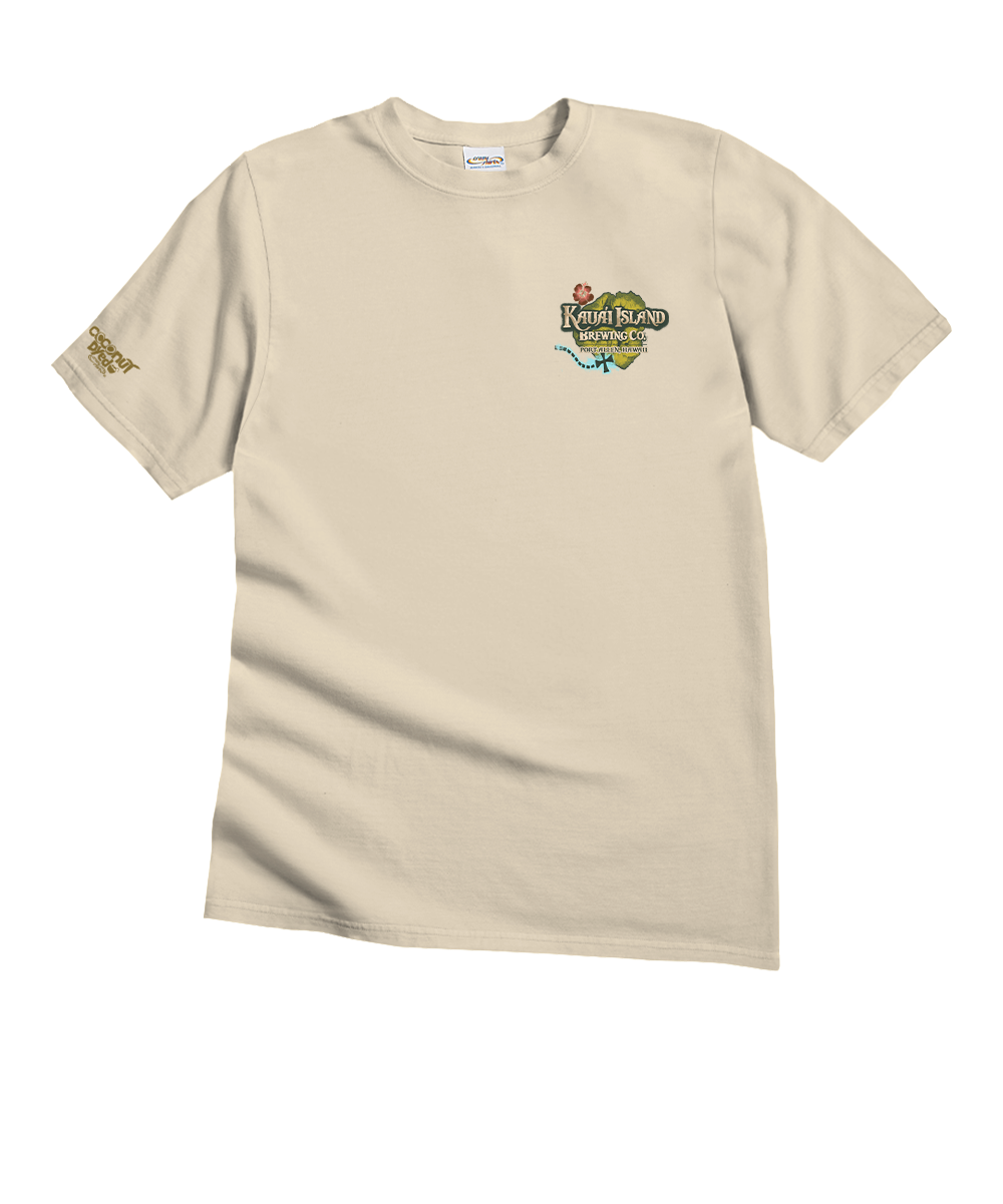 Light beige t-shirt with a logo on a white background View 4