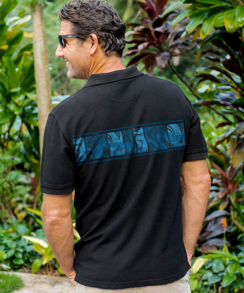 Honu Waa Band - Black Short Sleeve Oceanfront Polo Shirt
