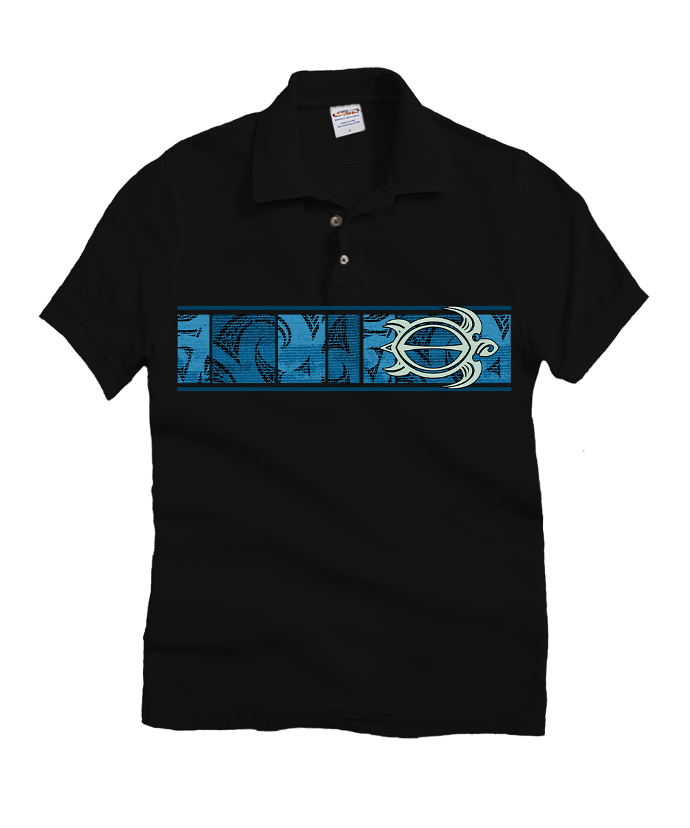 Honu Waa Band - Black Short Sleeve Oceanfront Polo Shirt