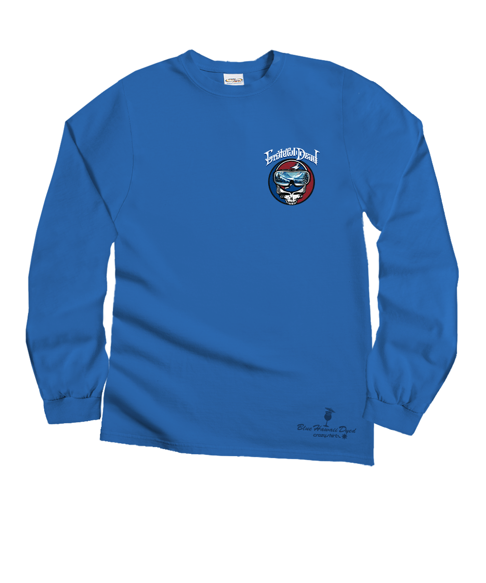 Blue long-sleeve shirt with a logo on a white background View 4