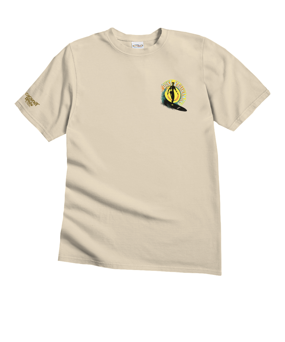 Light beige t-shirt with a graphic design on a white background View 4
