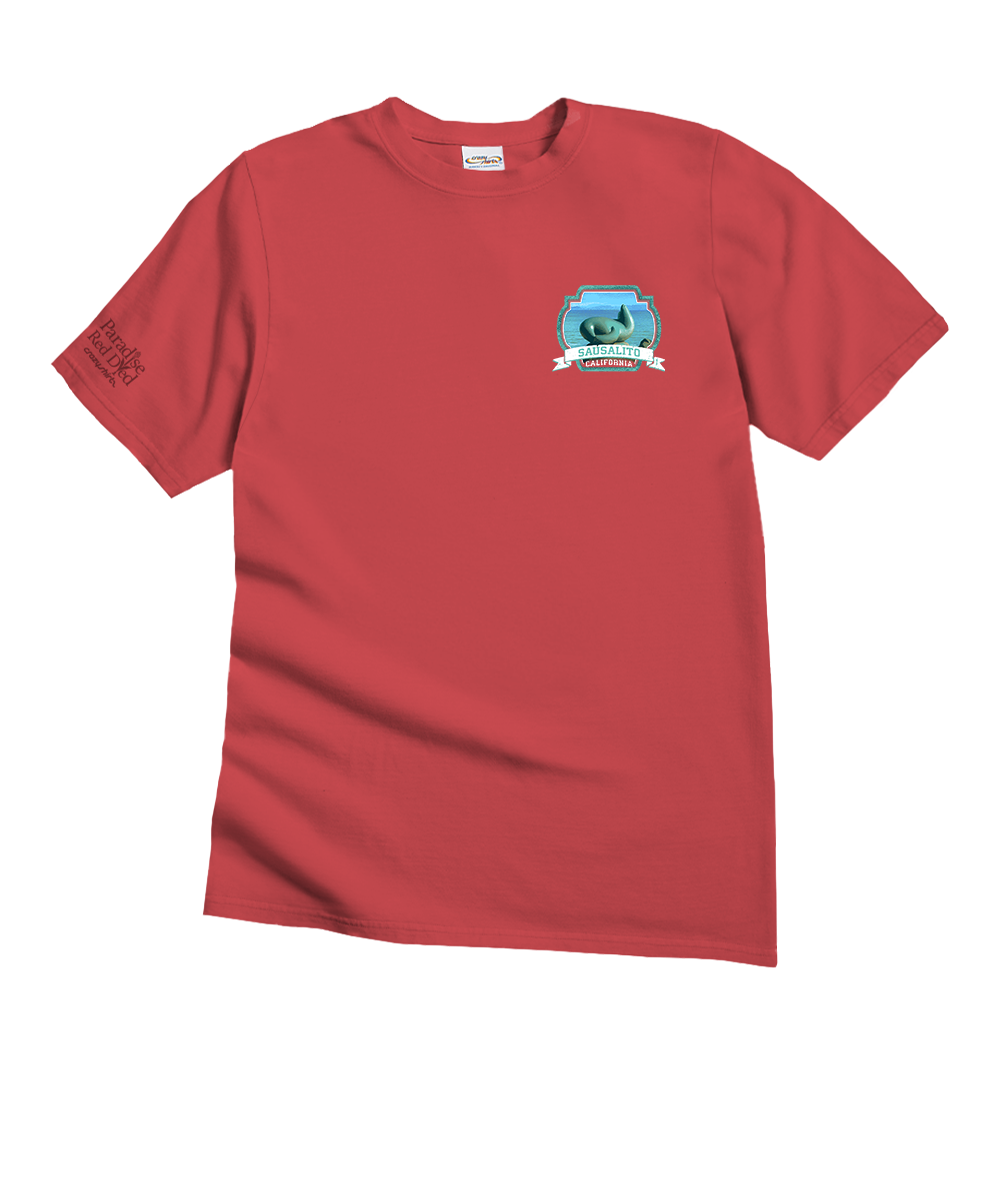 Maroon t-shirt with a small logo on a white background View 4