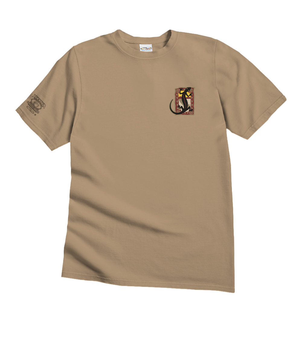 Beige t-shirt with a graphic design on a white background View 4