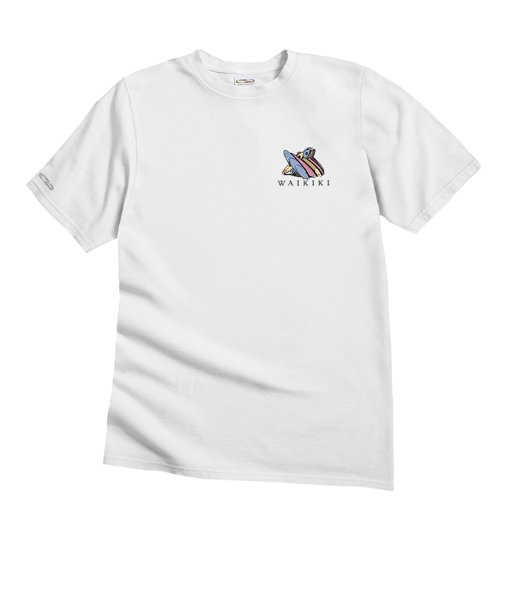 White t-shirt with a logo on a white background View 4