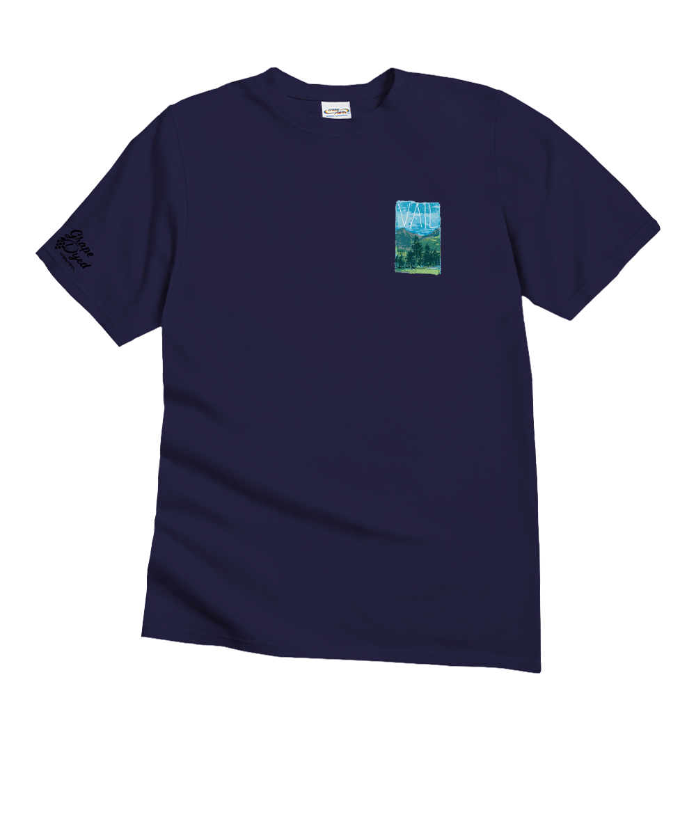 Purple t-shirt with a small colorful pocket print on a white background View 4