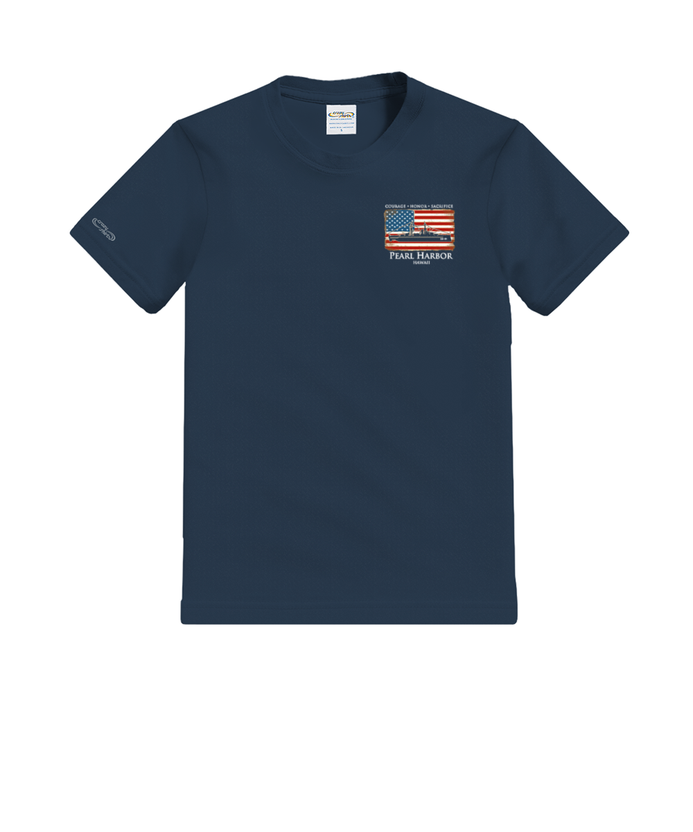Pearl Harbor US Honor Flag - Navy Short Sleeve Crewneck T-Shirt