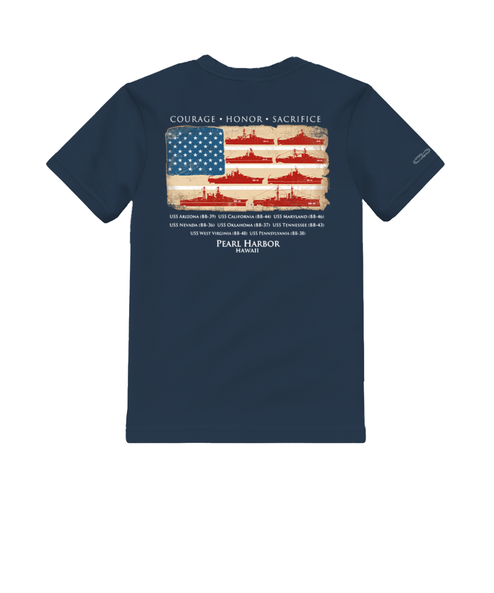 Pearl Harbor US Honor Flag - Navy Short Sleeve Crewneck T-Shirt