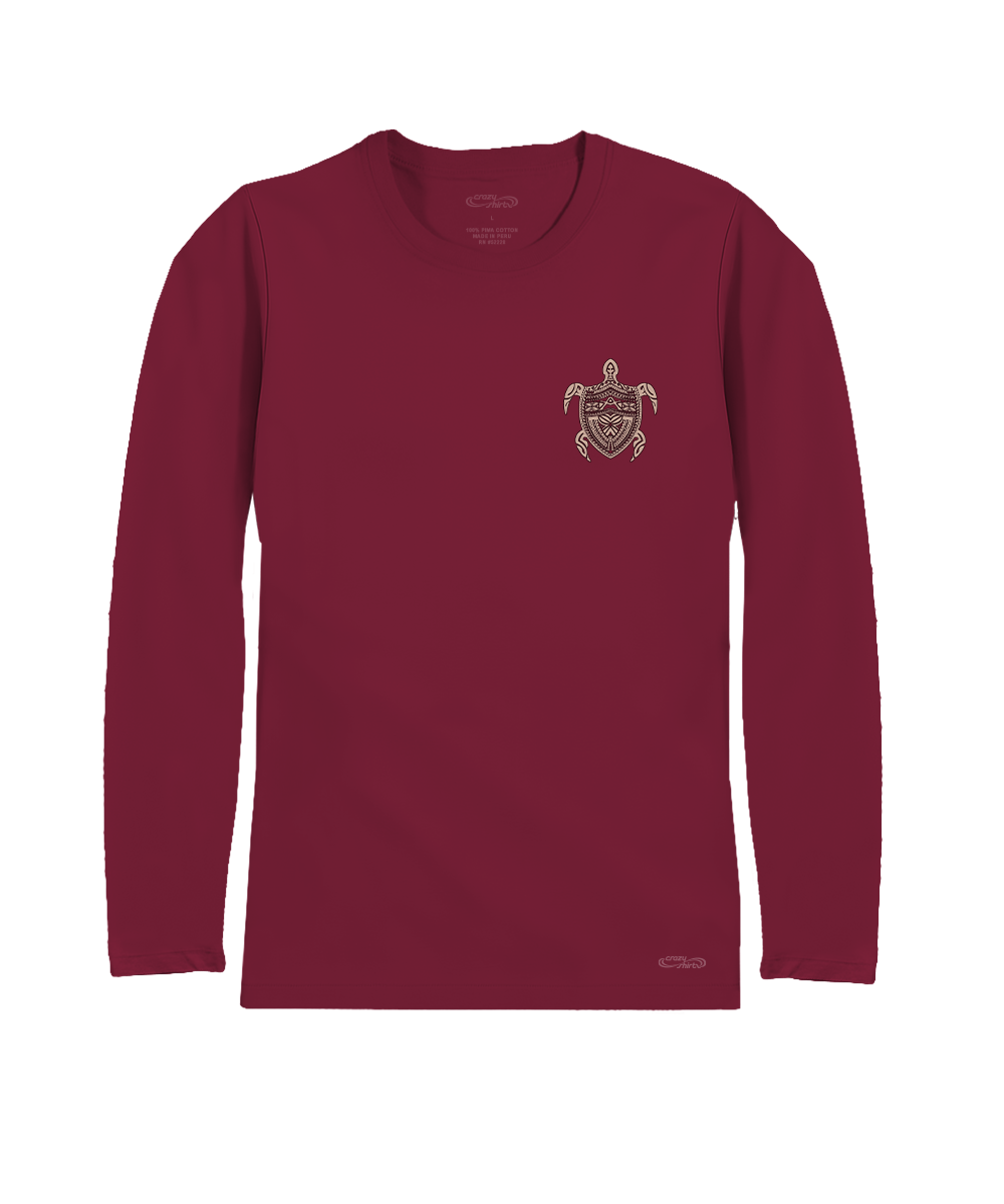 Dark red long-sleeve shirt with a pocket logo on a white background View 4