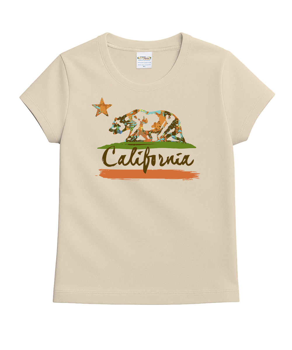 Beige t-shirt with California-themed graphic featuring a bear and star on a white background View 1