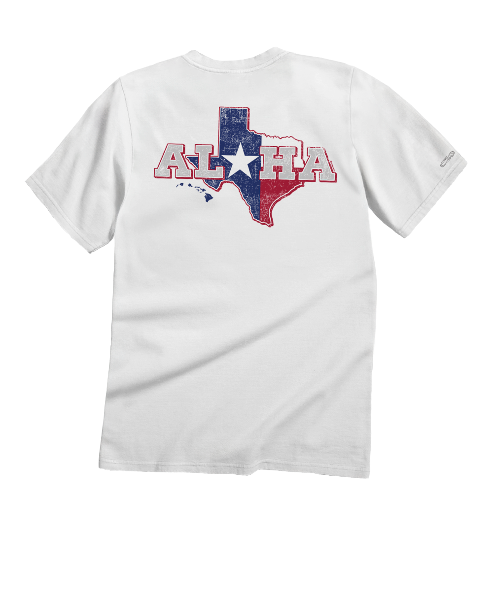 Aloha For Texas - White Short Sleeve Crewneck T-Shirt Aloha For Texas - White Short Sleeve Crewneck T-Shirt