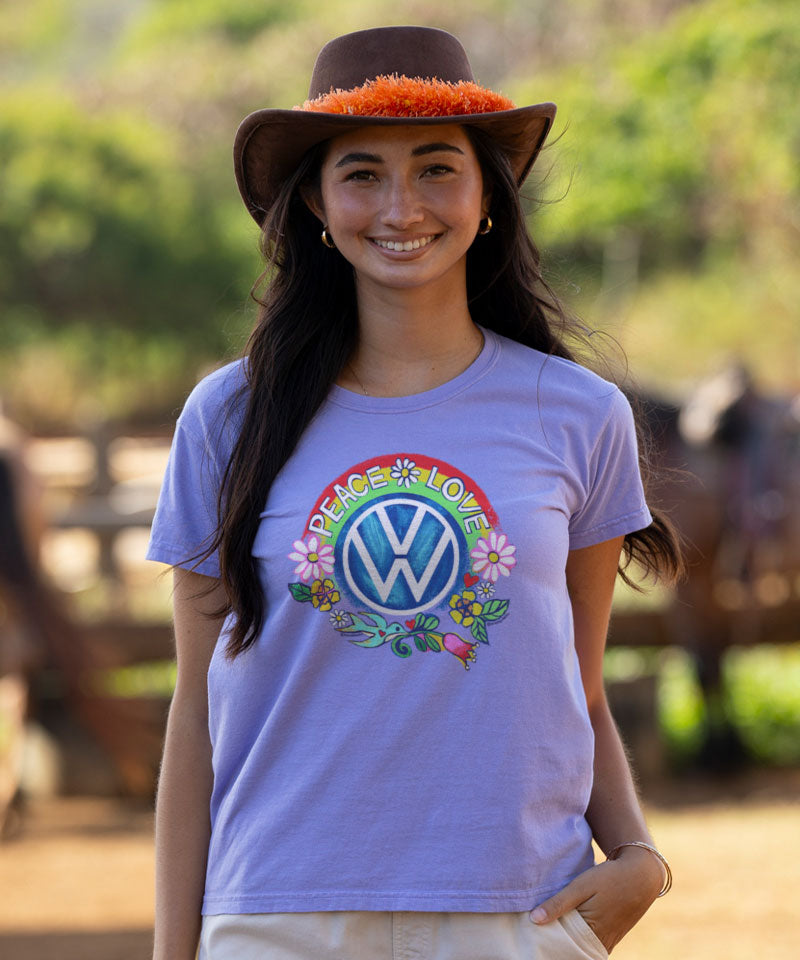 Volkswagen Peace And Love - Lavender Dyed Short Sleeve Crewneck T-Shirt